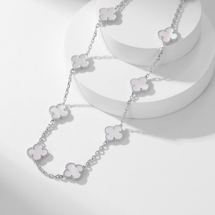 [vivabelle]CLOVER 10 MOTIFS WHITE MOTHER OF PEARL NECKLACE