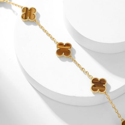[vivabelle]CLOVER 10 MOTIFS TIGER EYE NECKLACE