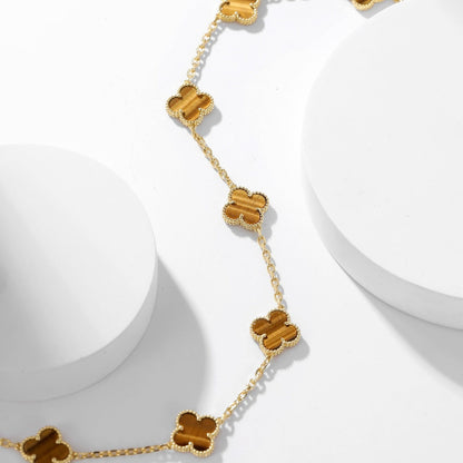 [vivabelle]CLOVER 10 MOTIFS TIGER EYE NECKLACE