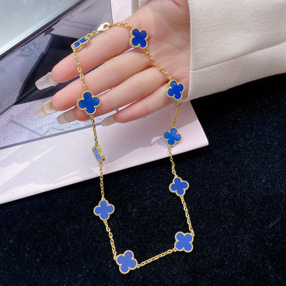 [vivabelle]CLOVER 10 MOTIFS BLUE AGATE NECKLACE
