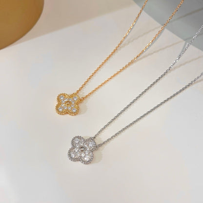 [vivabelle]CLOVER 15MM DIAMOND SINGLE FLOWER NECKLACE