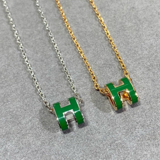 [vivabelle]POP H GREEN NECKLACE SILVER AND GOLD