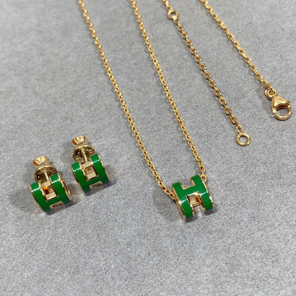 [vivabelle]POP H GREEN NECKLACE SILVER AND GOLD