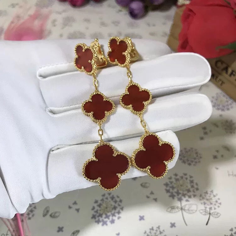 [vivabelle]CLOVER 3 MOTIF CARNELIAN DROP EARRINGS