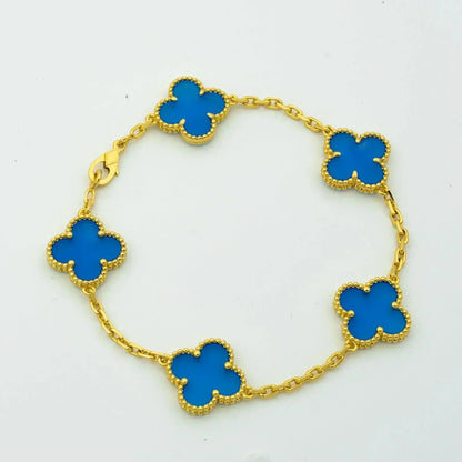 [vivabelle]CLOVER 5 MOTIFS BLUE AGATE BRACELET