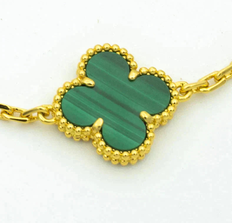 [vivabelle]CLOVER  5 MOTIF MALACHITE DIAMOND BRACELET