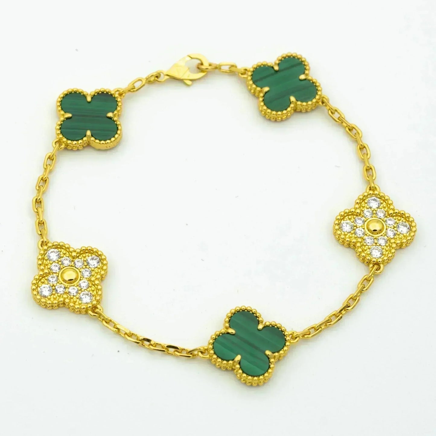 [vivabelle]CLOVER  5 MOTIF MALACHITE DIAMOND BRACELET