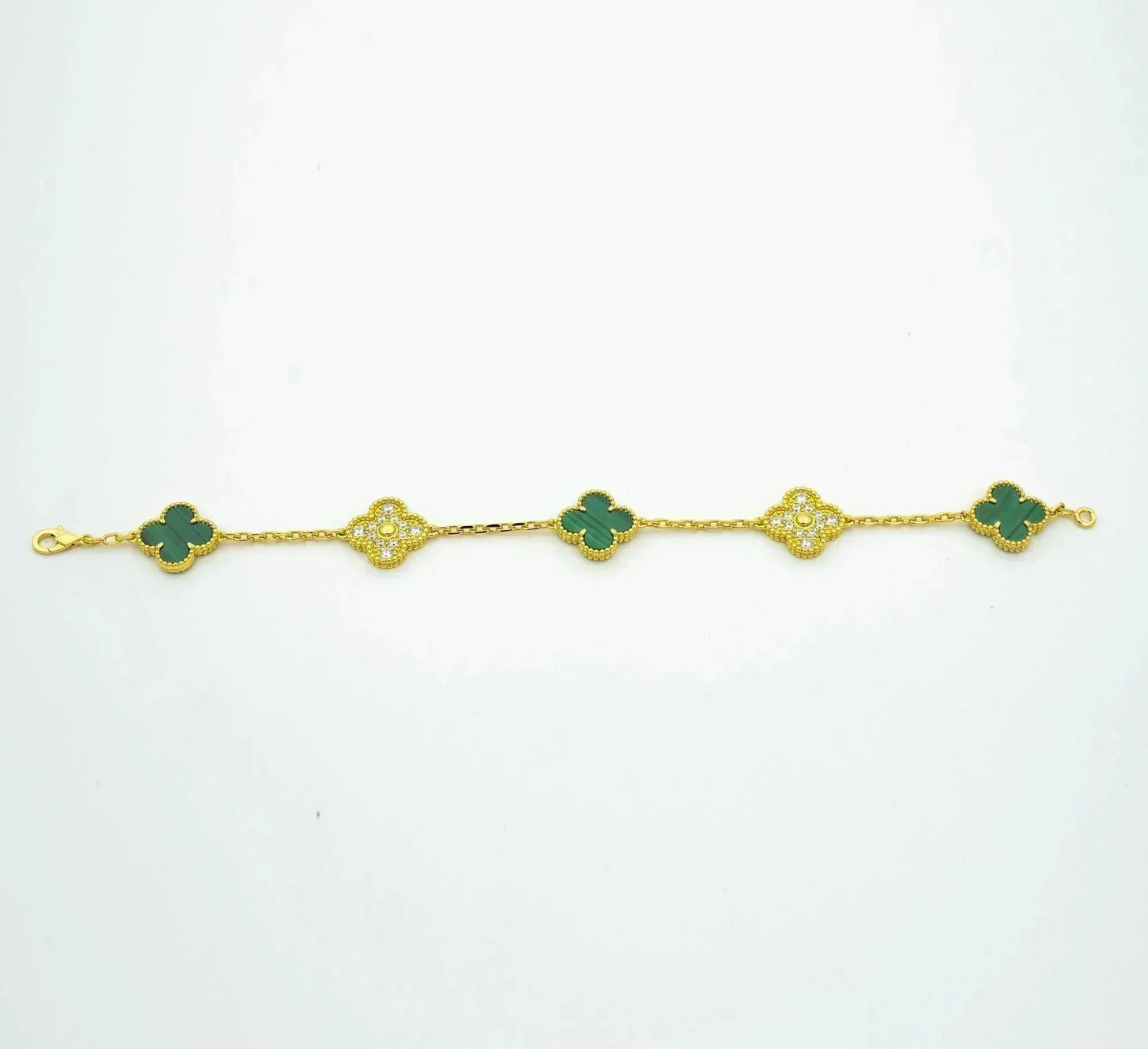 [vivabelle]CLOVER  5 MOTIF MALACHITE DIAMOND BRACELET