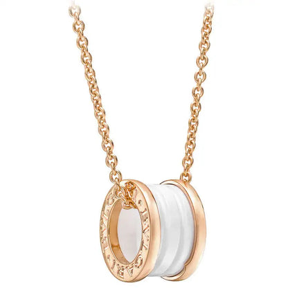 [vivabelle]ZERO 1 WHITE CERAMIC PINK GOLD DIAMOND NECKLACE