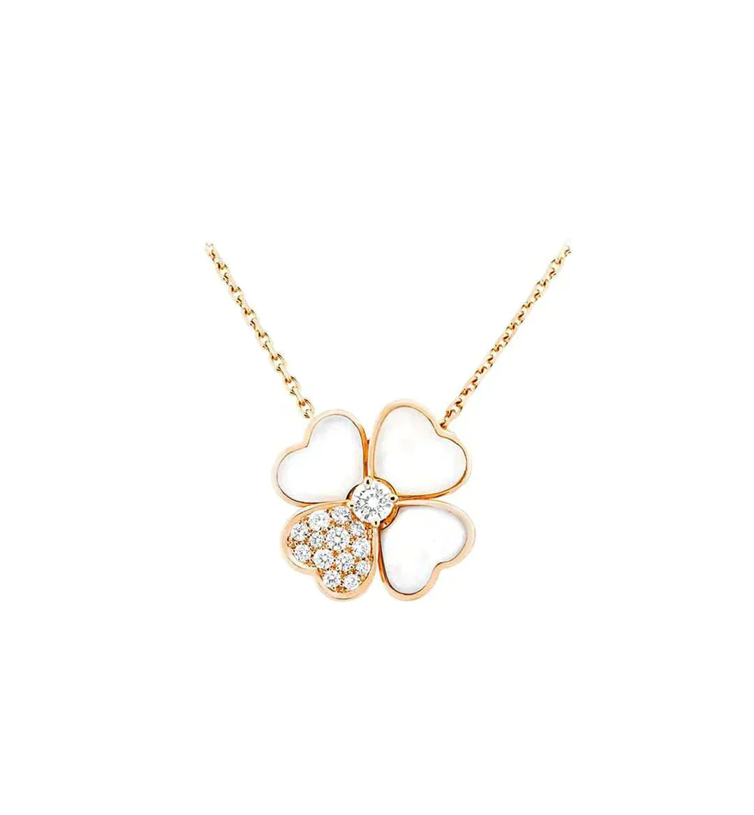 [vivabelle]CLOVER MOP DIAMOND ROSE GOLD NECKLACE