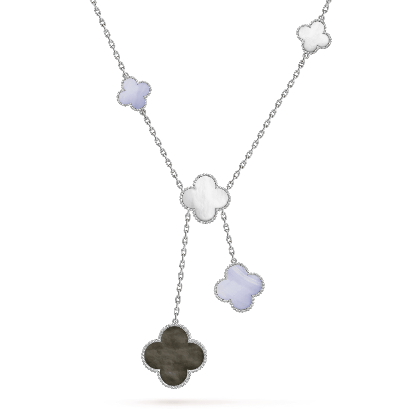 [vivabelle]CLOVER MOP CHALCEDONY NECKLACE SILVER 6 MOTIF