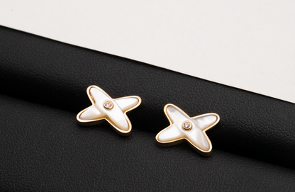 [vivabelle]JEUX DE WHITE MOP ROSE GOLD DIAMOND EARRINGS