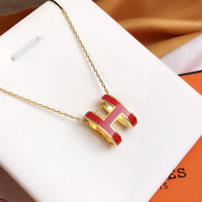[vivabelle]HM CLIC RED ENAMEL GOLD NECKLACE