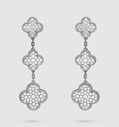 [vivabelle]CLOVER 3 MOTIF DIAMOND SILVER DROP EARRINGS