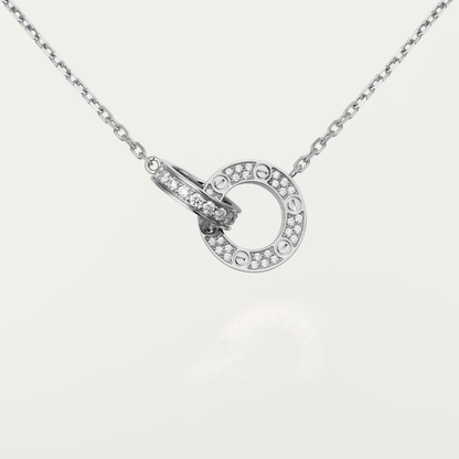 [vivabelle]LOVE 7.6MM NECKLACE ROSE GOLD AND SILVER  FULL DIAMOND