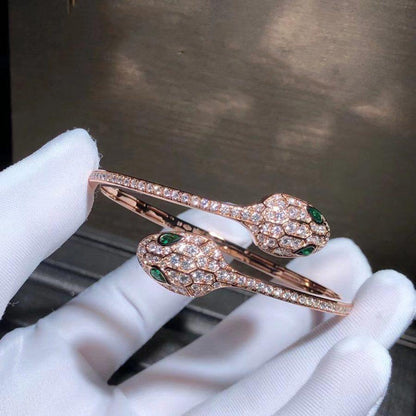 [vivabelle]SERPENTI BRACELET PINK GOLD MALACHITE DIAMOND DOUBLE SNAKE