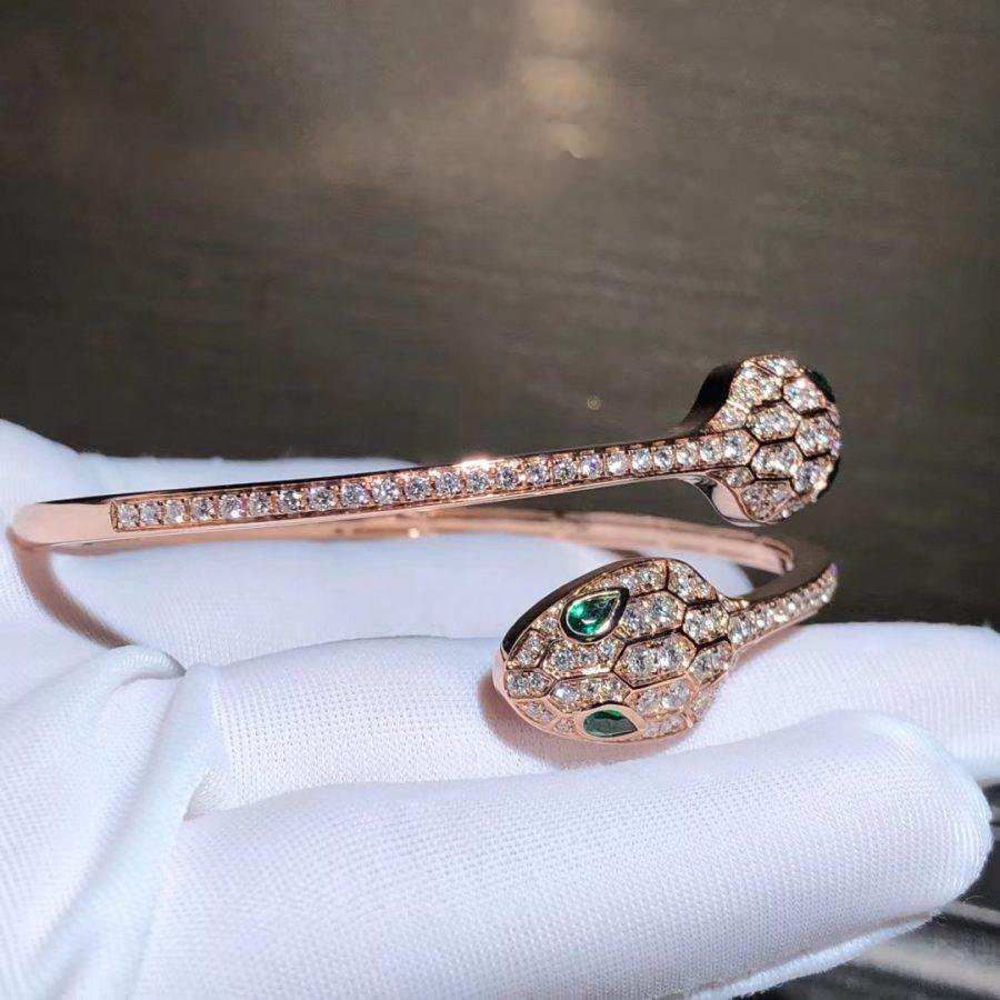 [vivabelle]SERPENTI BRACELET PINK GOLD MALACHITE DIAMOND DOUBLE SNAKE