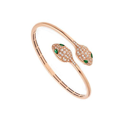 [vivabelle]SERPENTI BRACELET PINK GOLD MALACHITE DIAMOND DOUBLE SNAKE