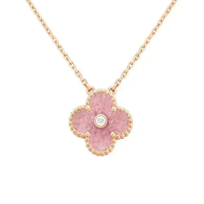 [vivabelle]CLOVER 15MM DIAMOND RHODONITE NECKLACE
