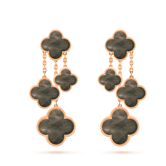 [vivabelle]CLOVER EARRINGS DARK MOP 4 MOTIFS ROSE GOLD
