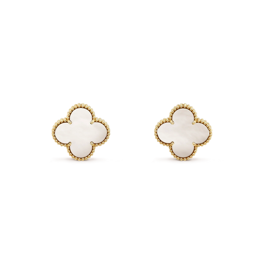 [vivabelle]CLOVER MEDIUM 1 MOTIFS  WHITE MOP STUD EARRINGS