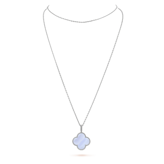 [vivabelle]CLOVER SILVER CHALCEDONY BIG CLOVER NECKLACE