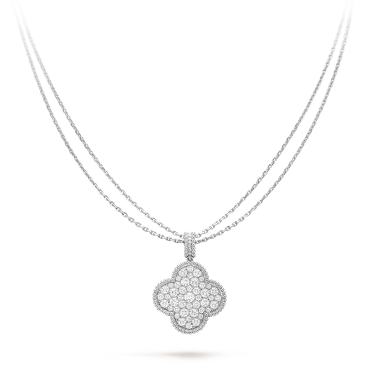 [vivabelle]CLOVER 25MM SILVER FULL DIAMOND BIG CLOVER NECKLACE