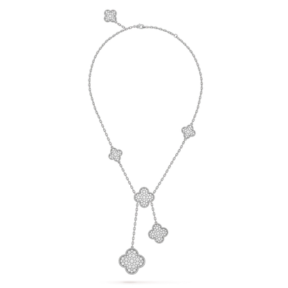 [vivabelle]CLOVER 5 MOTIFS SILVER DIAMONDS NECKLACE