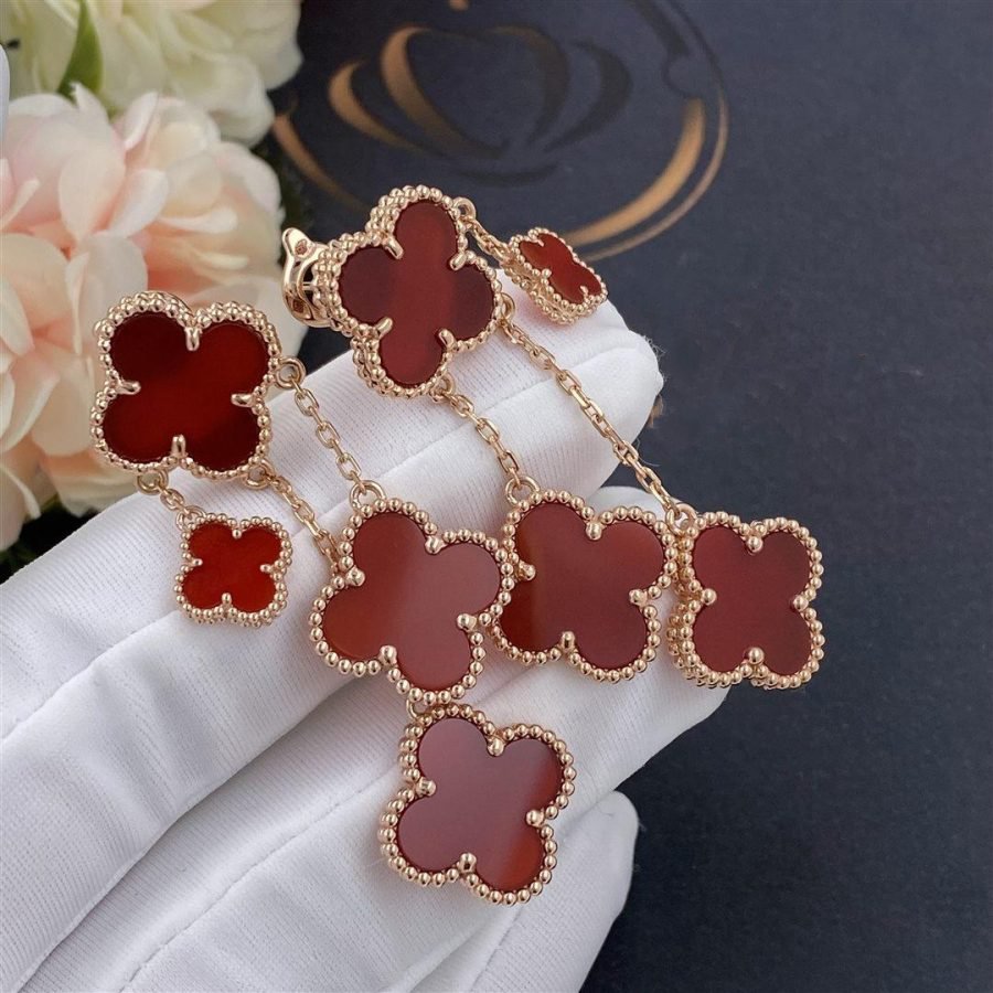 [vivabelle]CLOVER EARRINGS CARNELIAN 4 MOTIFS PINK GOLD