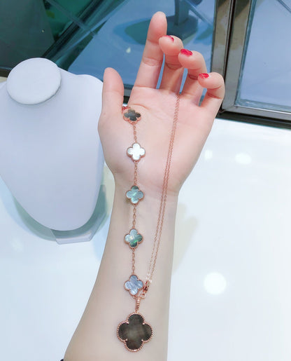 [vivabelle]COMBINED BRACELET 5 MOTIFS AND NECKLACE DARK MOP ROSE GOLD