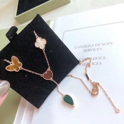 [vivabelle]LUCKY SPRING 4 MOTIFS ROSE GOLD NECKLACE