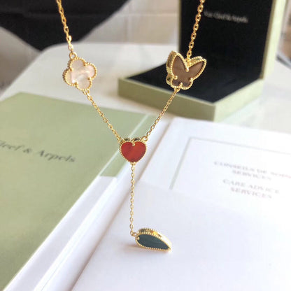 [vivabelle]LUCKY SPRING 4 MOTIFS ROSE GOLD NECKLACE