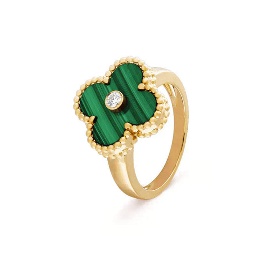 [vivabelle]CLOVER MALACHITE RING GOLD DIAMOND
